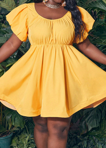 Жовтий кежуал сукня бебі долл, з відкритою спиною SHEIN однотонна