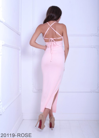 Розовое кэжуал элегантное легкое платье с открытой спиной завязкой pamela Podium однотонное