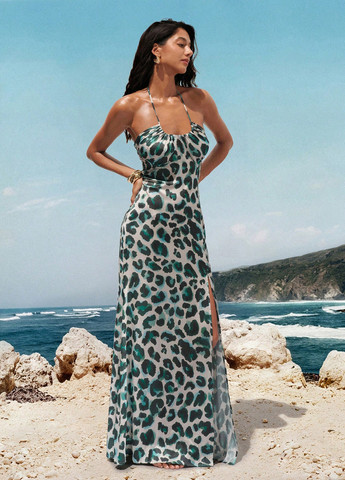 Белое праздничный, кэжуал платье а-силуэт, с открытой спиной SHEIN леопардовый