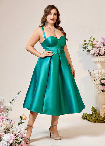 Бірюзова коктейльна сукня кльош SHEIN однотонна