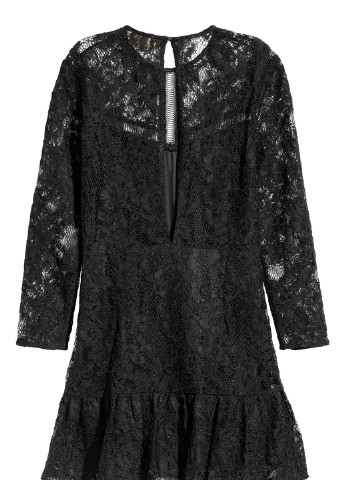Черное деловое кружевное платье H&M однотонное
