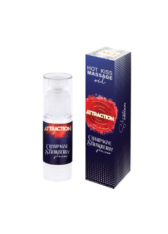 Съедобное массажное масло Attraction Champagne Strawberry Hot Kiss (50 мл) MAI (254046149)