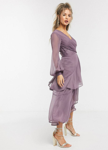Фіолетова коктейльна сукня на запах Asos однотонна