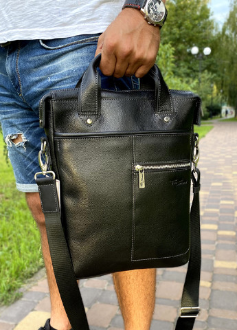 Сумка чоловіча шкіряна для документів А4 306 B чорна Tom Stone (213138600)