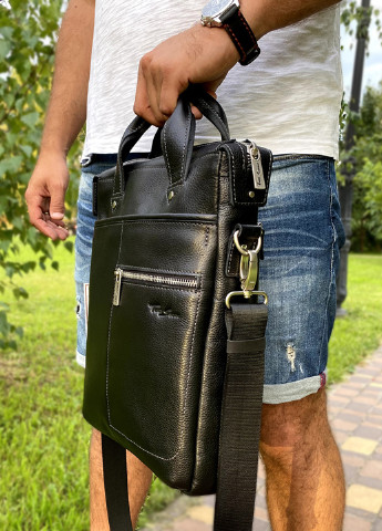 Сумка чоловіча шкіряна для документів А4 306 B чорна Tom Stone (213138600)