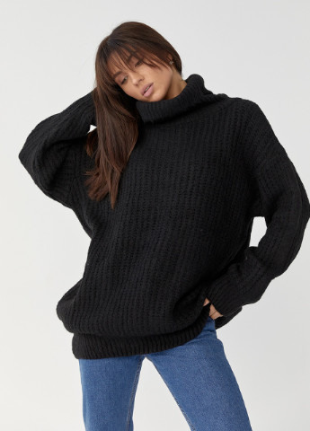 Черный зимний удлиненный свитер из ворсистой пряжи No Brand