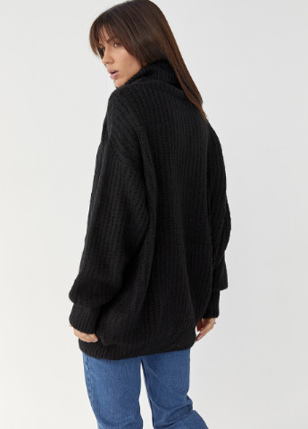 Черный зимний удлиненный свитер из ворсистой пряжи No Brand