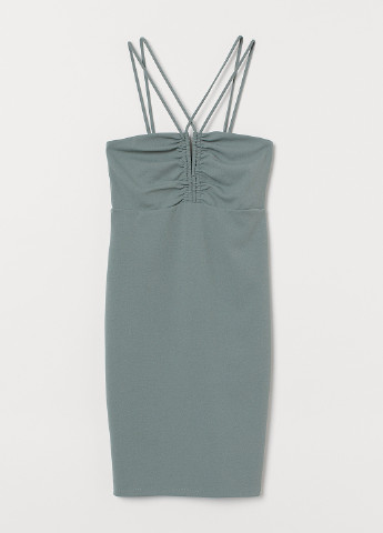 Оливковое коктейльное платье H&M однотонное
