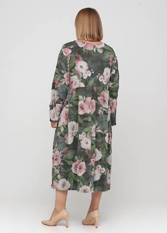 Оливковое (хаки) кэжуал платье а-силуэт Made in Italy с цветочным принтом