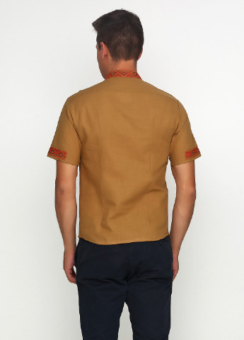Бежевая кэжуал рубашка с орнаментом ЕтноМодерн с коротким рукавом
