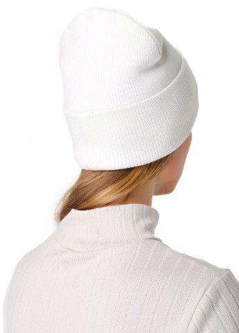 Тепла зимова жіноча кашемірова шапка з відворотом без підкладки 500081 DeMari Венди біні однотонна біла кежуал кашемір