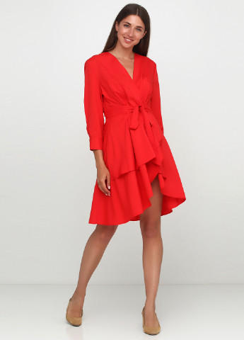 Красное кэжуал платье на запах Flam moda однотонное
