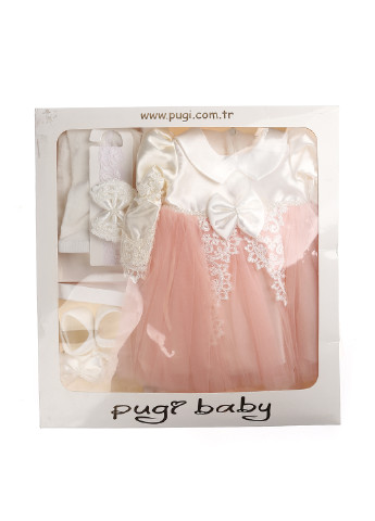 Молочний демісезонний комплект (плаття, колготки, пов'язка, пінетки) Pugi Baby