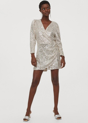 Комбинезон H&M комбинезон-шорты однотонный серебряный коктейльный полиэстер