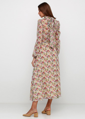 Бежевое кэжуал платье клеш Gingier Studio с цветочным принтом