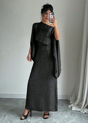 Чорна вечірня сукня сукня-кейп SHEIN однотонна