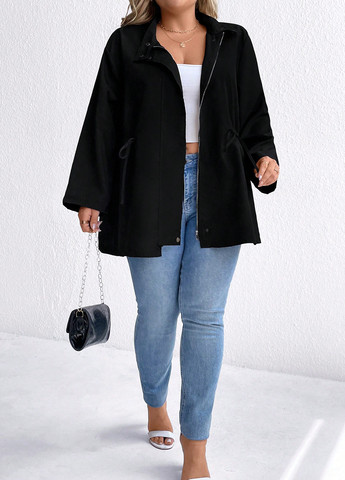 Черное Кэжуал полупальто однобортное SHEIN однотонное