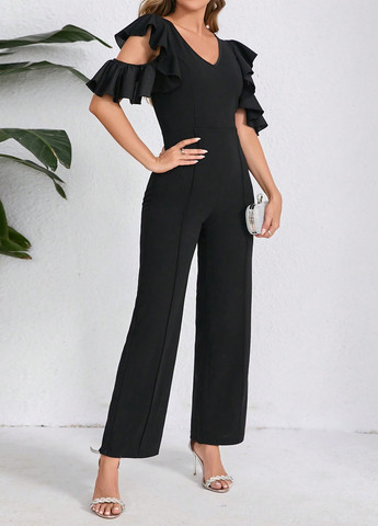 Комбінезон SHEIN комбінезон-брюки однотонний чорний кежуал поліестер