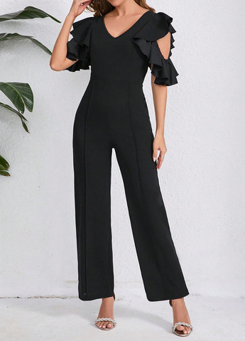 Комбінезон SHEIN комбінезон-брюки однотонний чорний кежуал поліестер