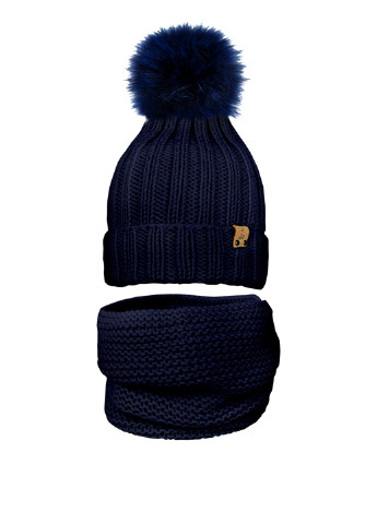Темно-синій зимній комплект (шапка, шарф-снуд) Anmerino