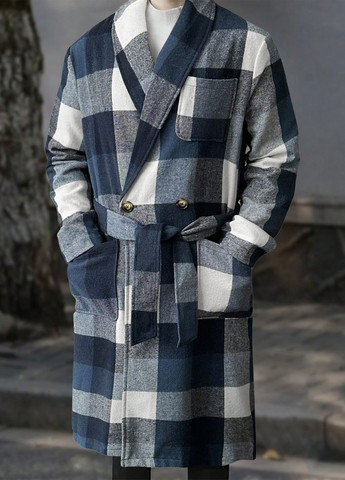 Синє зимнє Пальто двобортне SHEIN