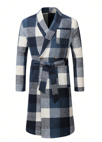 Синє зимнє Пальто двобортне SHEIN