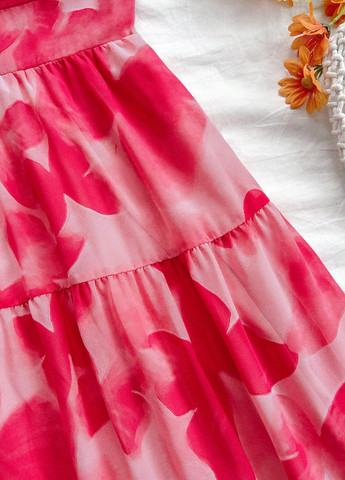 Светло-красное кэжуал платье с юбкой-солнце, в стиле ампир, с открытой спиной SHEIN бабочки