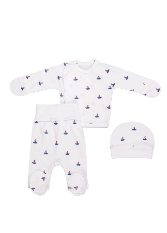 Белый демисезонный комплект для новорожденных 3 предмета Фламинго Текстиль