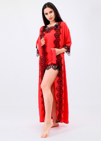 Красный демисезонный комплект (топ, шорты, халат) Ghazel