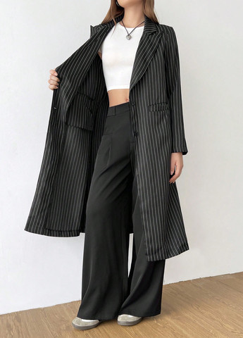 Черное демисезонное Пальто однобортное SHEIN