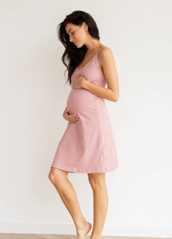 Нежная пудровая ночная сорочка на бретелях для беременных и кормящих мам с секретом для кормления To Be (253109696)
