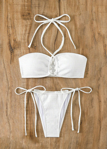 Белый демисезонный купальник (лиф, трусики) бандо, раздельный SHEIN