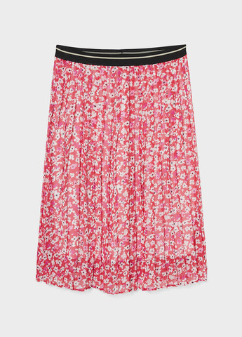 Розовая кэжуал цветочной расцветки юбка C&A клешированная, плиссе