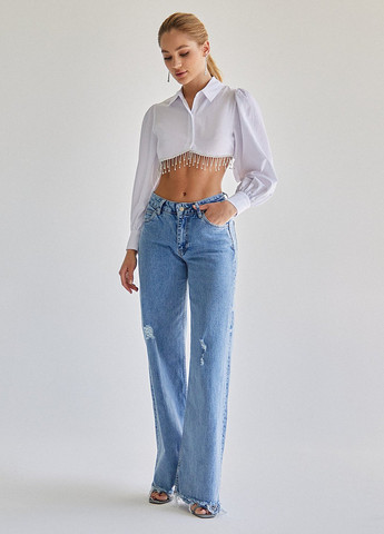 Белая кэжуал рубашка однотонная Gepur