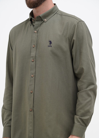 Оливковковая (хаки) кэжуал рубашка однотонная U.S. Polo Assn.