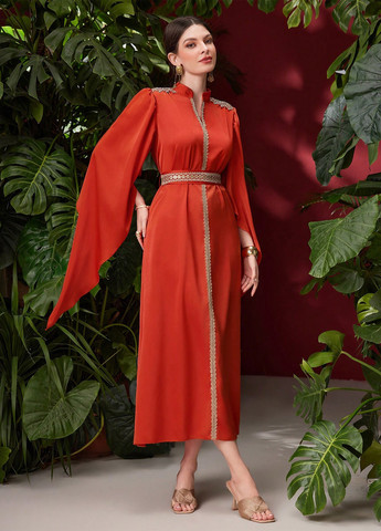 Коралова коктейльна, кежуал сукня кльош, сукня-кейп SHEIN однотонна