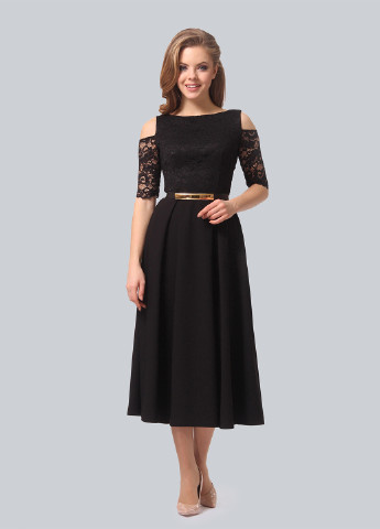 Чорна кежуал сукня, сукня з відкритими плечима Lila Kass однотонна
