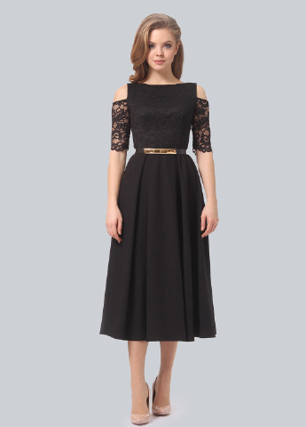 Чорна кежуал сукня, сукня з відкритими плечима Lila Kass однотонна