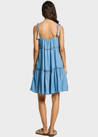 Синее кэжуал платье с открытыми плечами Pepe Jeans однотонное