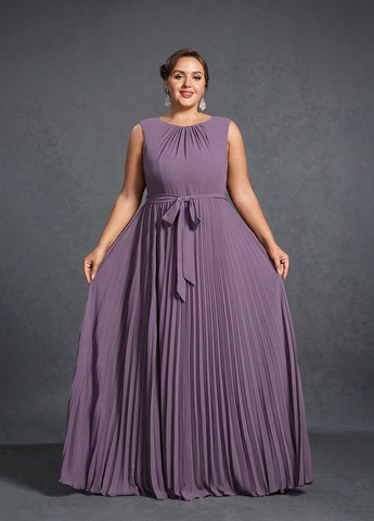 Темно-лиловое вечернее платье плиссированное SHEIN однотонное