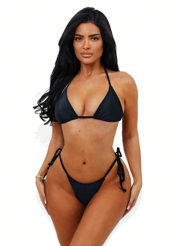 Черный летний купальник (лиф, трусики, накидка) бикини, раздельный SHEIN