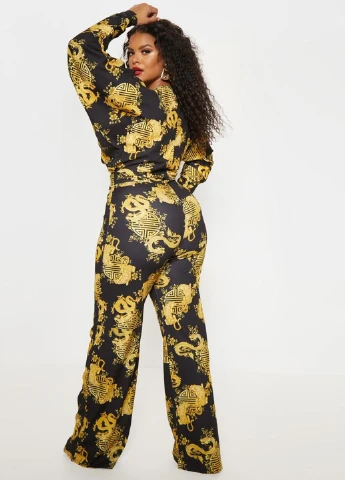Комбинезон PrettyLittleThing комбинезон-брюки рисунок чёрный кэжуал полиэстер