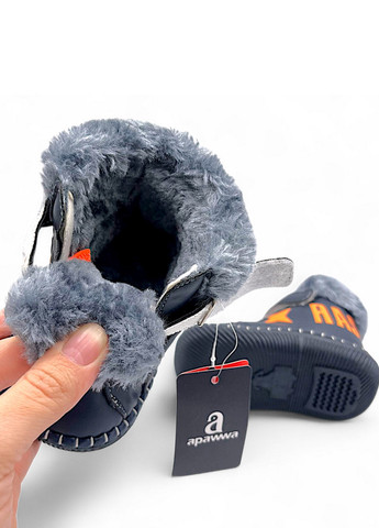 Синие пинетки Apawwa с мехом, с логотипом, с аппликацией, со шнуровкой