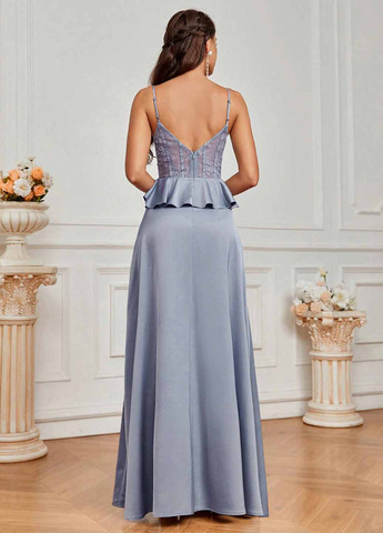 Сіро-голубий святковий, вечірня сукня кльош, з відкритою спиною SHEIN однотонна