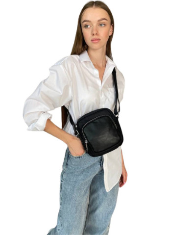 Сумка / Женская сумка / Кросс-боди кожа+текстиль Polina&Eiterou однотонная чёрная кэжуал