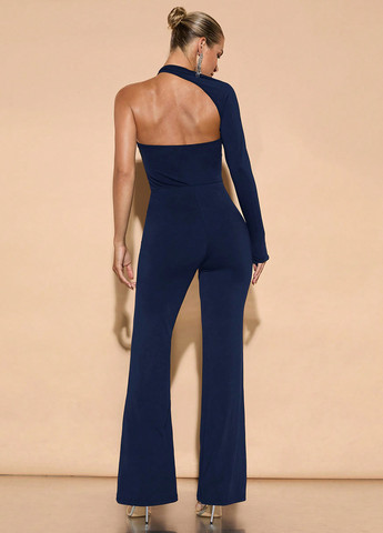 Комбинезон SHEIN комбинезон-брюки однотонный тёмно-синий вечерний полиэстер, трикотаж
