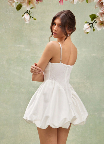 Білий коктейльна сукня бебі долл, балон SHEIN однотонна