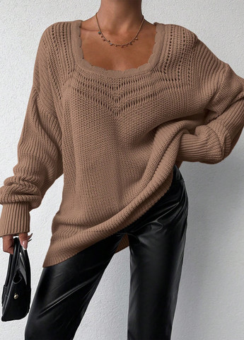 Оливковый (хаки) демисезонный пуловер пуловер SHEIN