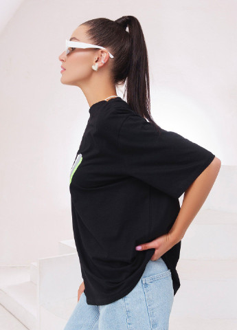 Чорна всесезон футболка жіноча з коротким рукавом ISSA PLUS WN20-287