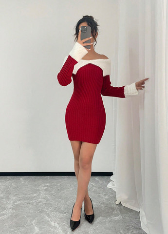 Красное кэжуал платье платье-свитер, футляр SHEIN однотонное